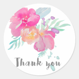 Thank You watercolor flowers Classic Round Sticker