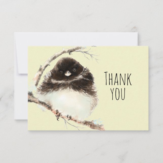 Thank You Watercolor Fluffy  Bird Nature Art (Front)
