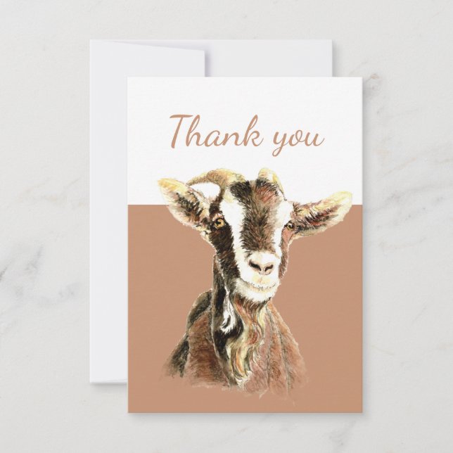 Thank You Watercolor Goat Farm Animal Art Card (Front)