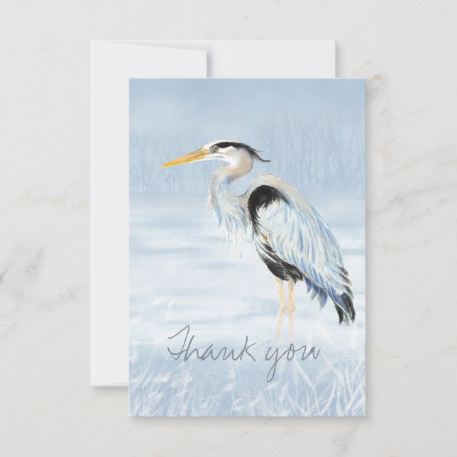 Thank You Watercolor Great Blue Heron Bird Nature Card (Front)
