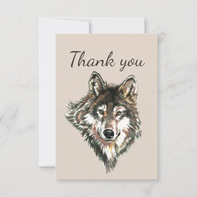 Thank You Watercolor Grey Grey Wolf Animal Art (Front)