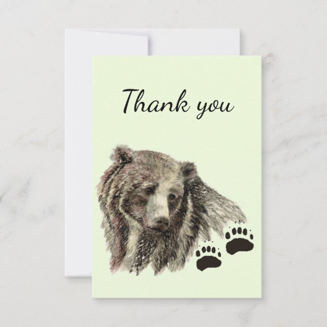 Thank You Watercolor Grizzly Bear Animal Nature (Front)