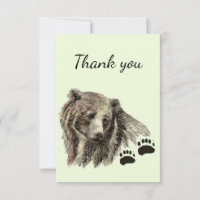 Thank You Watercolor Grizzly Bear Animal Nature