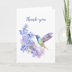 Thank You Watercolor Hummingbird Flower art Card