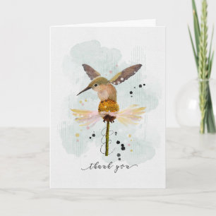 Thank You Watercolor Hummingbird on Flower Card