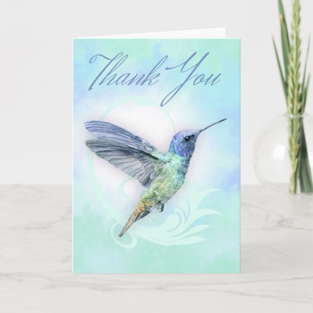 Thank You - Watercolor Hummingbird Print Card (Front)