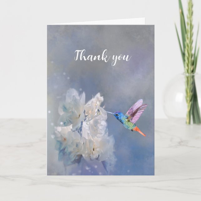 Thank You Watercolor Hummingbird White Flower art (Front)