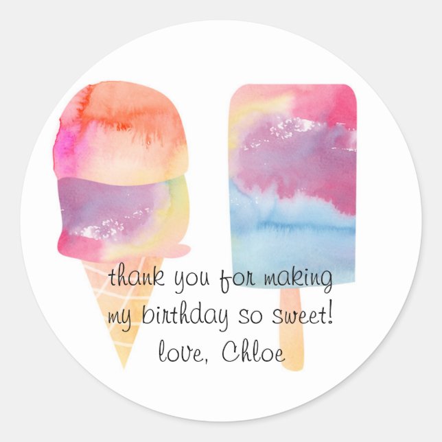 Thank You Watercolor Ice Cream Stickers (Front)