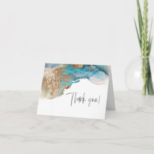 Thank You   Watercolor Ink Aqua Gold Card