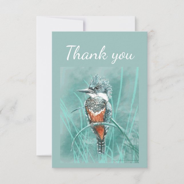 Thank You Watercolor Kingfisher Bird Nature Art (Front)