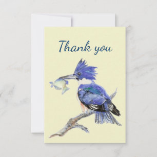 Thank You Watercolor Kingfisher Bird Nature Art Card