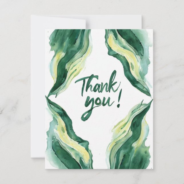 Thank You Watercolor Leaf Frame Illustration  Card (Front)