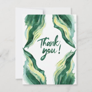 Thank You Watercolor Leaf Frame Illustration  Card