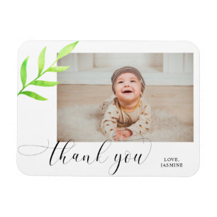 Thank you Watercolor Leaf Swashes Baby Photo Chic Magnet