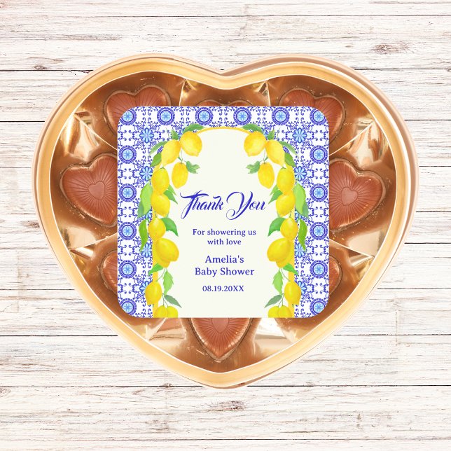 Thank You Watercolor Lemons Positano Amalfi Tile  Square Sticker (Creator Uploaded)