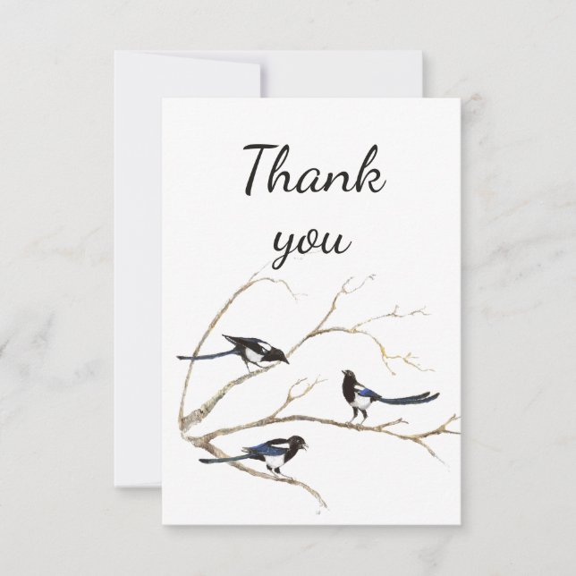 Thank You Watercolor Magpie Garden Bird Animal (Front)
