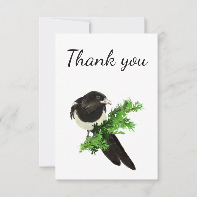 Thank You Watercolor Magpie Garden Bird Animal (Front)