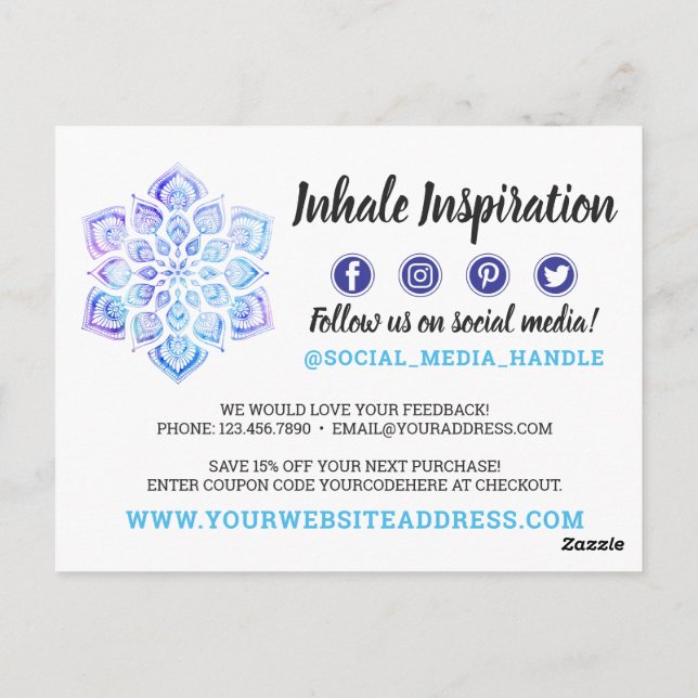 Thank You Watercolor Mandala Metaphysical Yoga Postcard (Back)