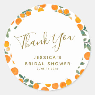 Thank You Watercolor Oranges Citrus Bridal Shower Classic Round Sticker