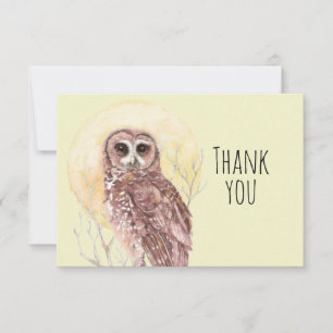 Thank You Watercolor Owl Moon Bird Nature Art