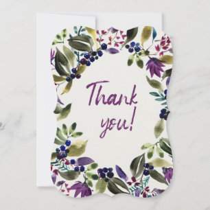 Thank You! Watercolor Painted Purple Flowers You Card