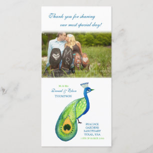Thank You Watercolor Peacock Wedding Photo Card