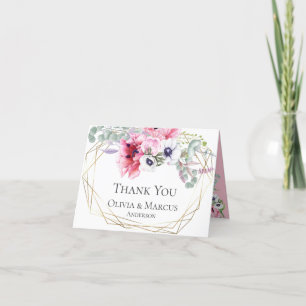 Thank You   Watercolor Pink Poppies Floral Bouquet