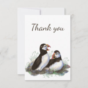Thank You Watercolor Puffin Birds Blank Inside