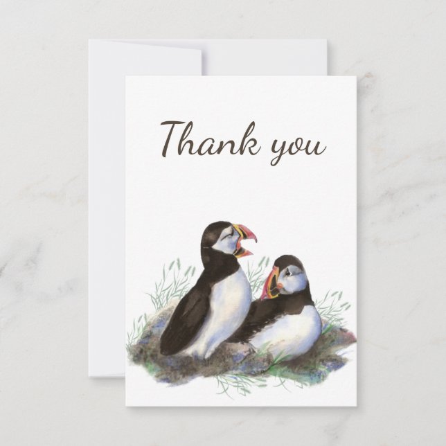 Thank You Watercolor Puffin Birds Blank Inside Card (Front)
