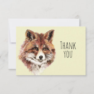 Thank You Watercolor Red Fox Animal Nature Art Card