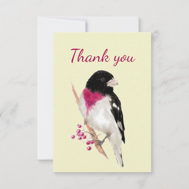 Thank You Watercolor Rose Breasted Grosbeak Bird (Front)