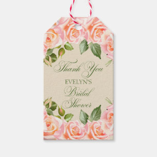 Thank You Watercolor Roses Bridal Shower Gift Tags