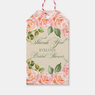 Thank You Watercolor Roses Garden Bridal Shower Gift Tags