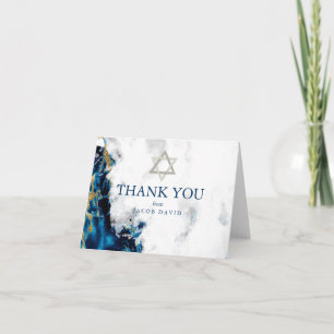 Thank You   Watercolor Sapphire Blue Bar Mitzvah Invitation