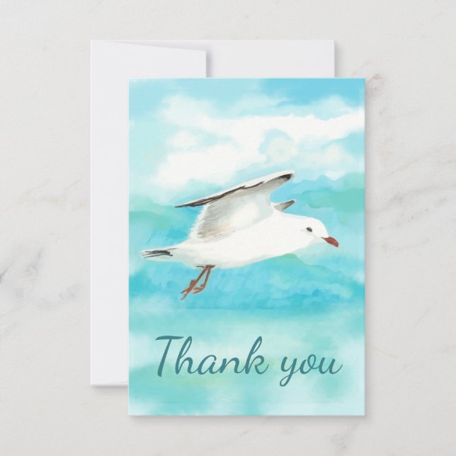 Thank You Watercolor Seagull Gulls Bird Animal Card (Front)