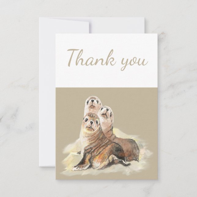 Thank You Watercolor Seal Family Animal Wildlife (Front)