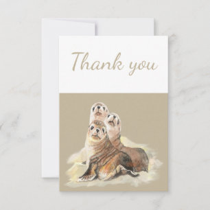 Thank You Watercolor Seal Family Animal Wildlife Card