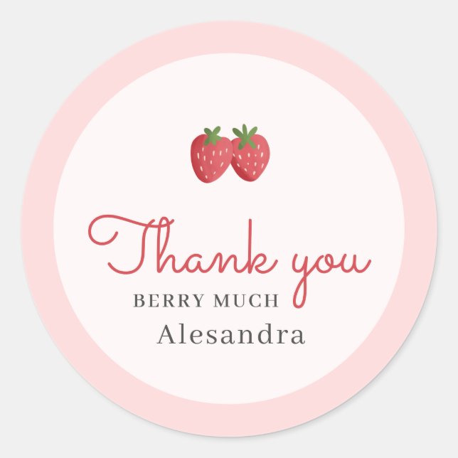 Thank You Watercolor Strawberry Baby Shower Classic Round Sticker (Front)