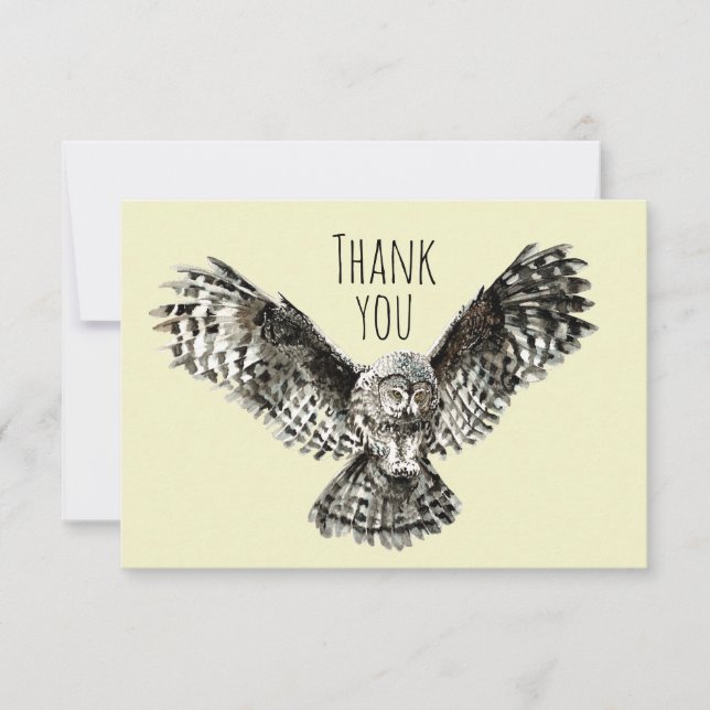 Thank You Watercolor Striking Owl Bird Nature Art Card (Front)
