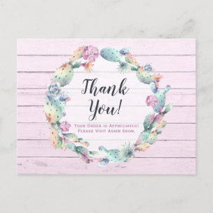 Thank You Watercolor Succulent Cactus Rustic Wood Postcard