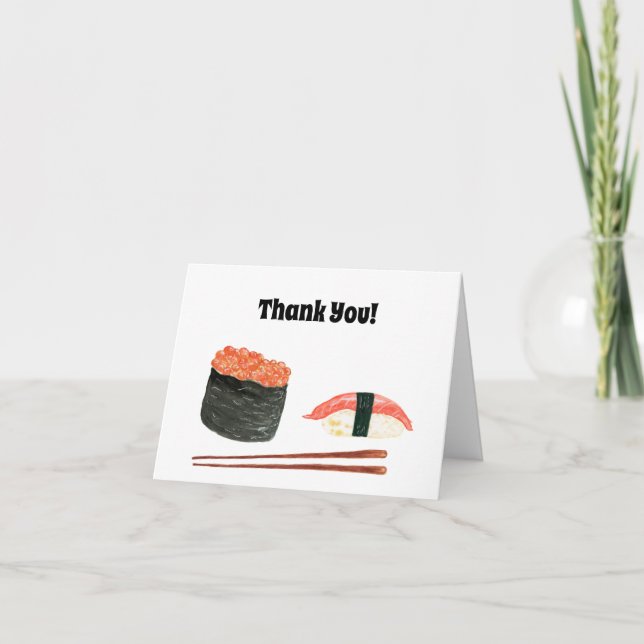 Thank You! Watercolor Sushi Food Thank You Card (Front)