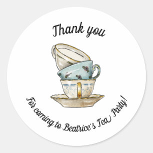 Thank you watercolor tea party classic round sticker