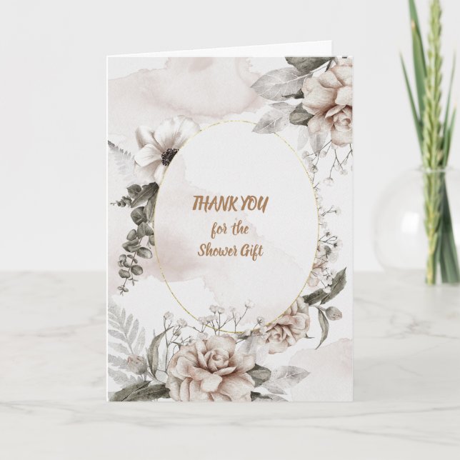 Thank You Watercolor White and Tan  Roses (Front)