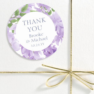 Thank You Watercolor Wisteria Floral Wedding Classic Round Sticker