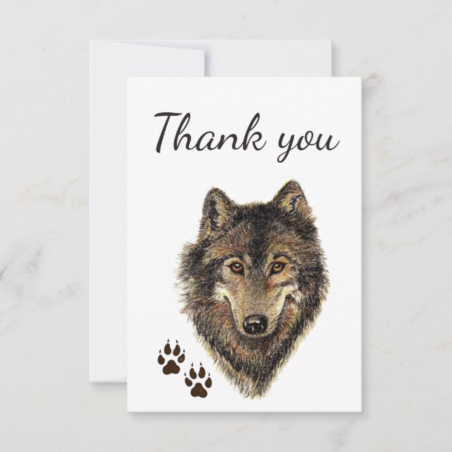 Thank You Watercolor Wolf & Tracks Animal Wildlife (Front)