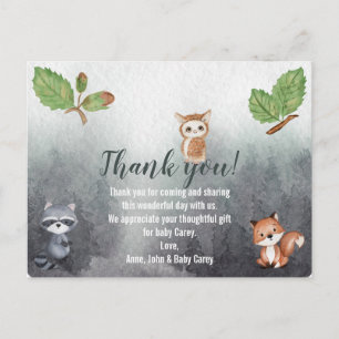 Thank You Watercolor Woodland Animals Postcard