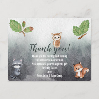 Thank You Watercolor Woodland Animals Postcard