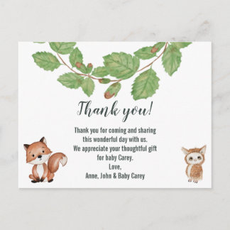 Thank You Watercolor Woodland Animals Postcard
