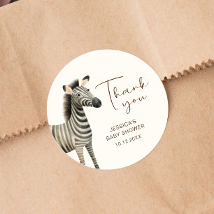 Thank You Watercolor Zebra Baby Shower Classic Round Sticker