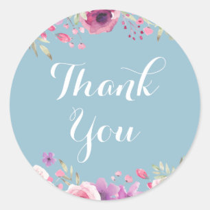 Thank You Watercolour Country Roses Classic Round Sticker